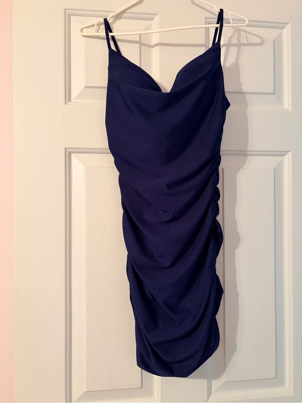 Windsor Navy Draped Spaghetti-Strap Mini Dress